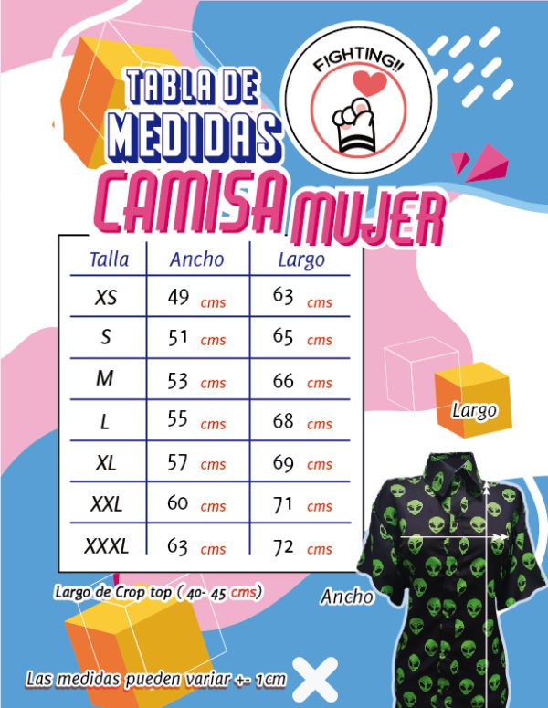 FIGHTING TABLA DE MEDIDAS camisa dama